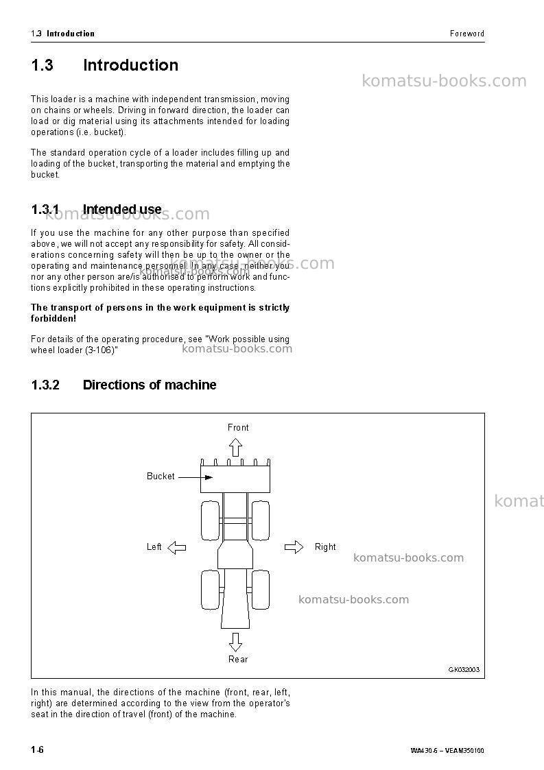Komatsu wa430-6deu Operation manual cover Page 7