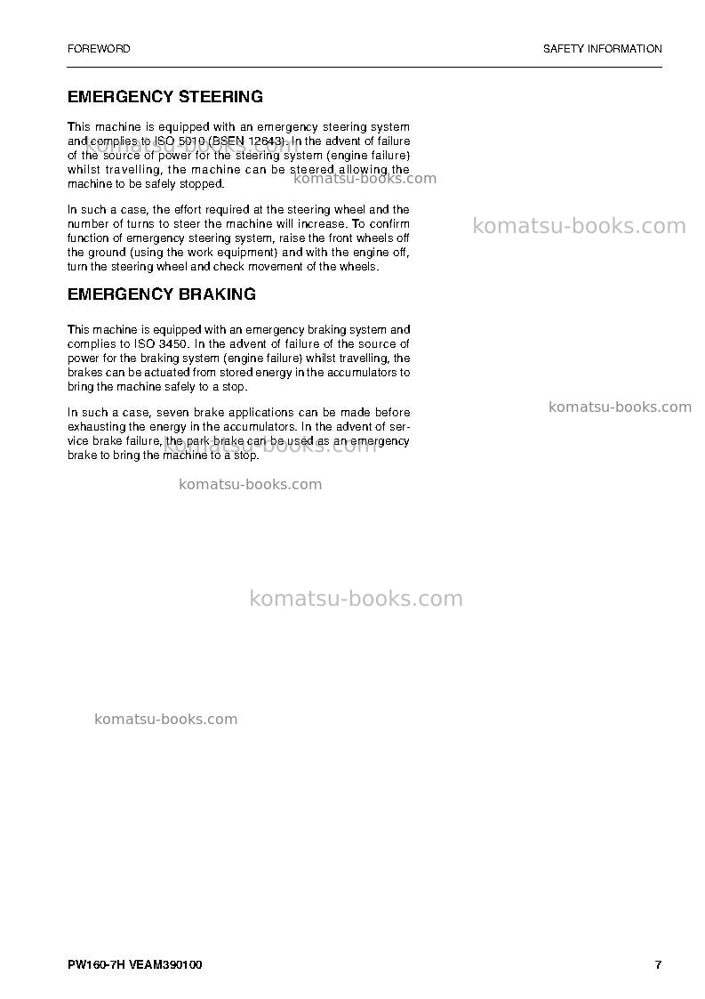Komatsu pw160-7deu Operation manual cover Page 7 Komatsu pw160-7deu Operation manual cover Page 7