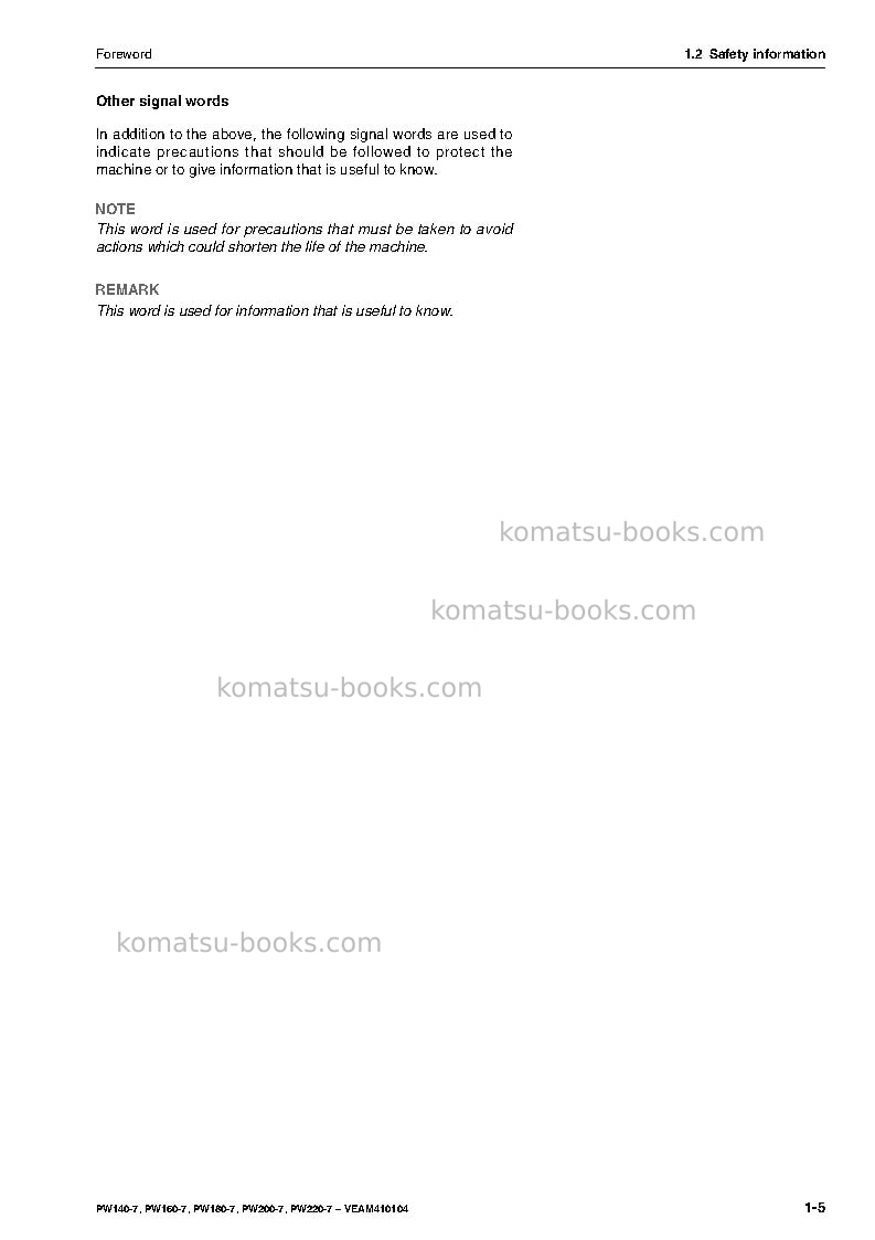 Komatsu pw200-7deu-tier 3 Operation manual cover Page 7 Komatsu pw200-7deu-tier 3 Operation manual cover Page 7