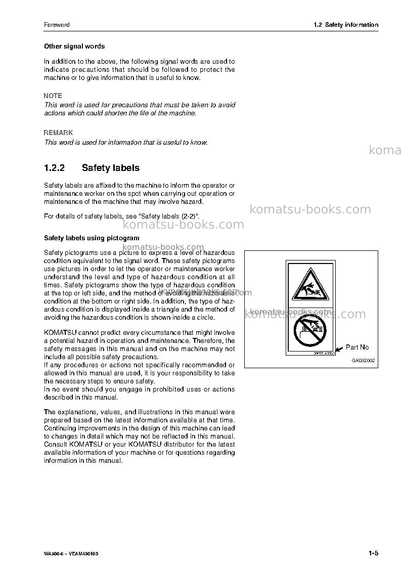 Komatsu wa500-6deu Operation manual cover Page 7 Komatsu wa500-6deu Operation manual cover Page 7