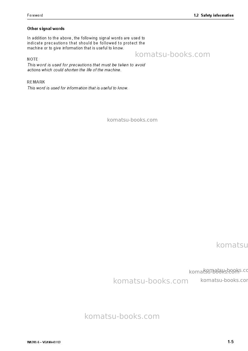 Komatsu wa380-6deu Operation manual cover Page 7