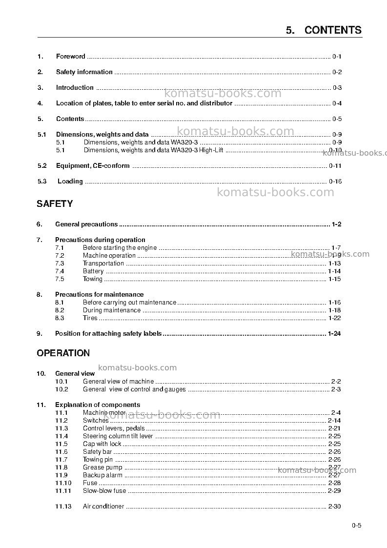 Komatsu wa320-3deu-h Operation manual cover Page 7 Komatsu wa320-3deu-h Operation manual cover Page 7