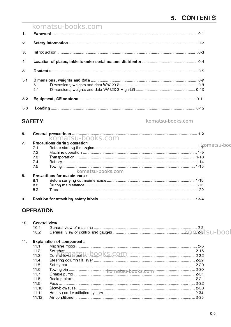 Komatsu wa320-3deu-h Operation manual cover Page 7 Komatsu wa320-3deu-h Operation manual cover Page 7