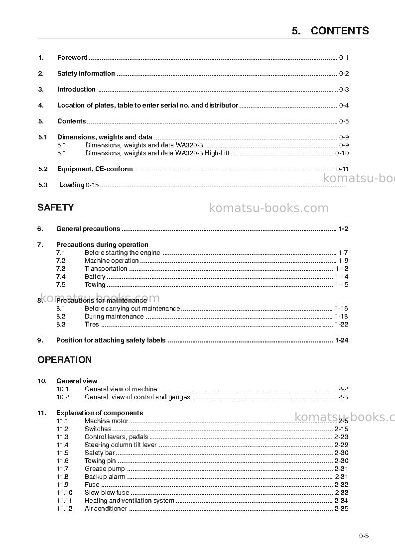 Komatsu wa320-3deu-h Operation manual cover Page 7 Komatsu wa320-3deu-h Operation manual cover Page 7