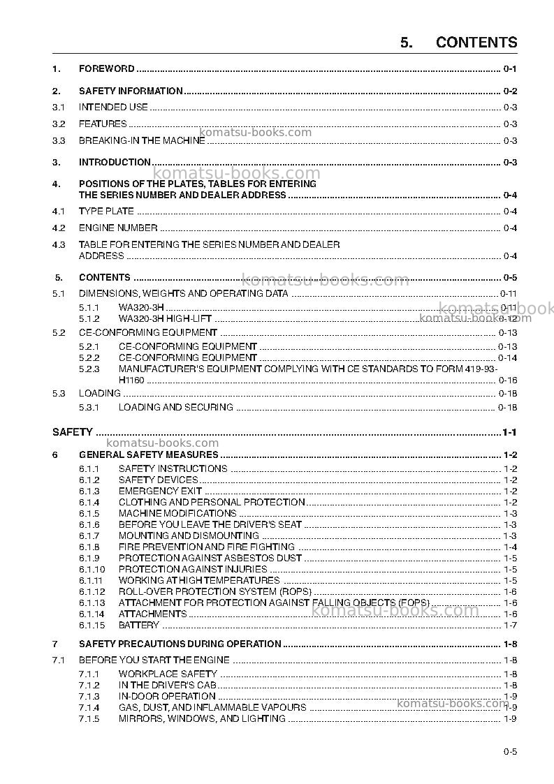 Komatsu wa320-3deu-h Operation manual cover Page 7 Komatsu wa320-3deu-h Operation manual cover Page 7