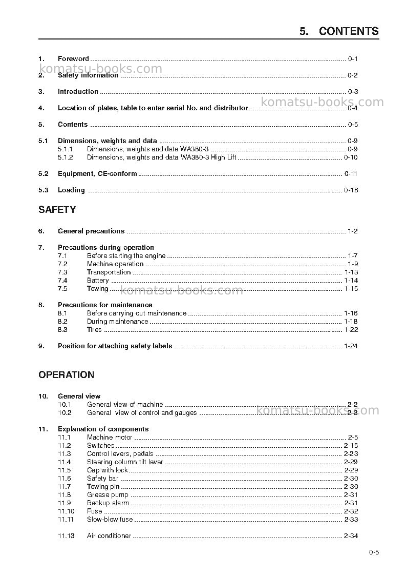 Komatsu wa380-3deu-h Operation manual cover Page 7 Komatsu wa380-3deu-h Operation manual cover Page 7