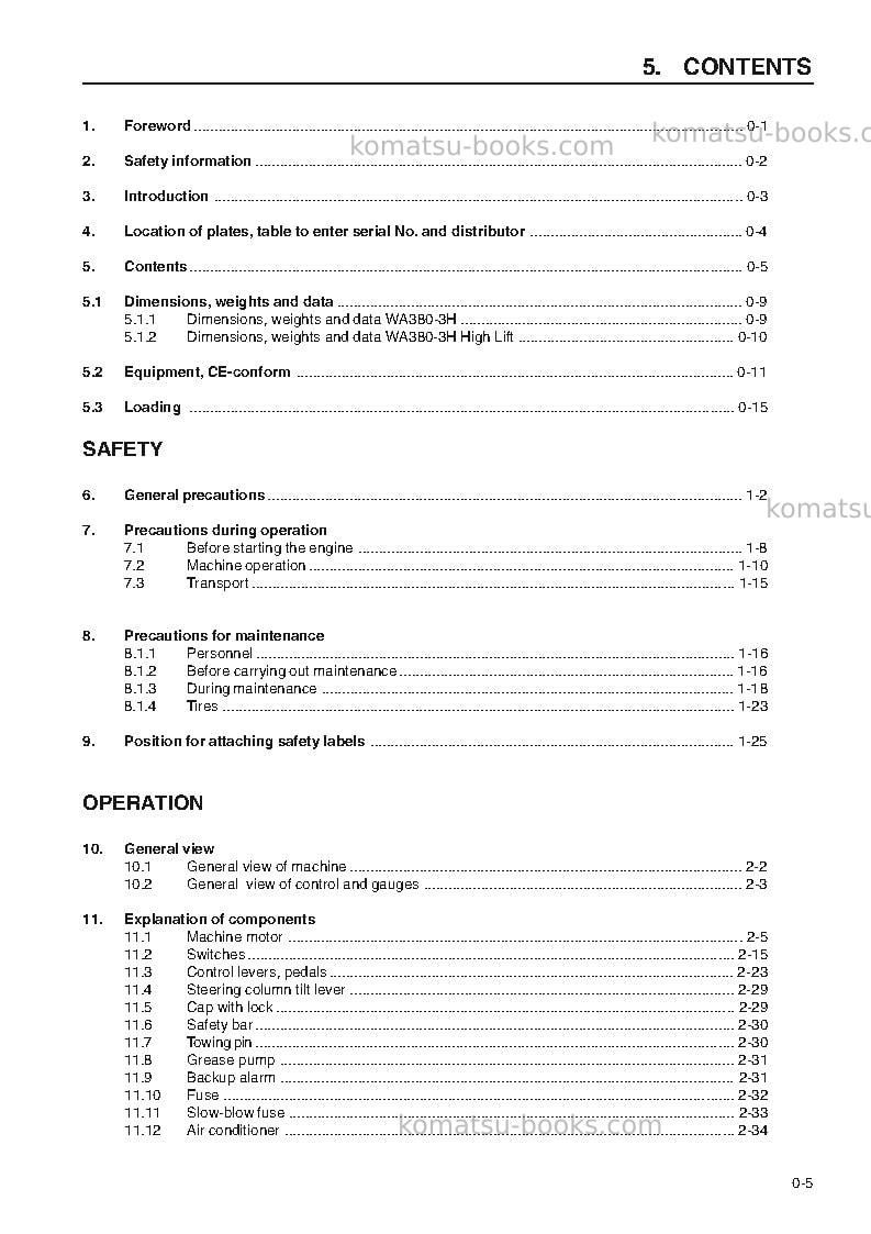 Komatsu wa380-3deu-h Operation manual cover Page 7