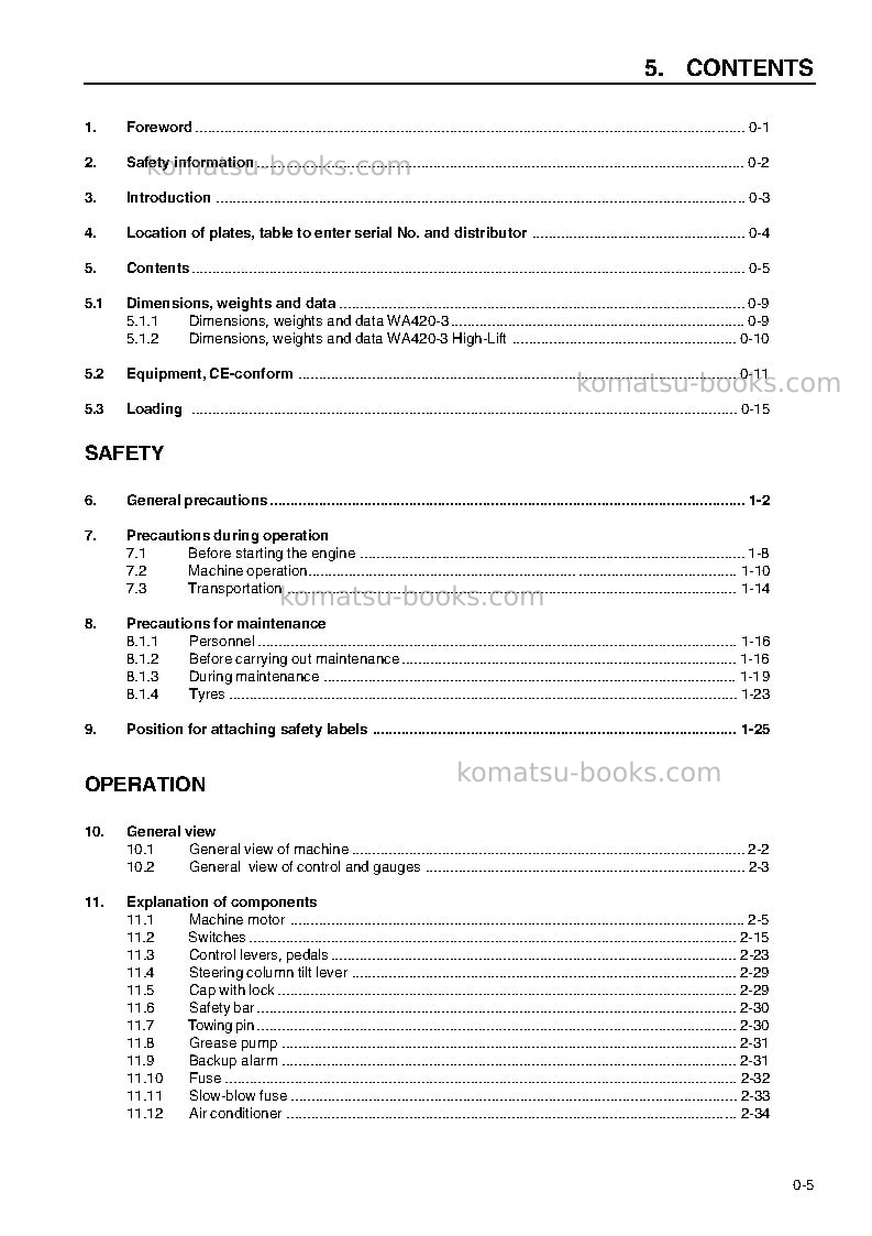 Komatsu wa420-3deu-h Operation manual cover Page 7 Komatsu wa420-3deu-h Operation manual cover Page 7