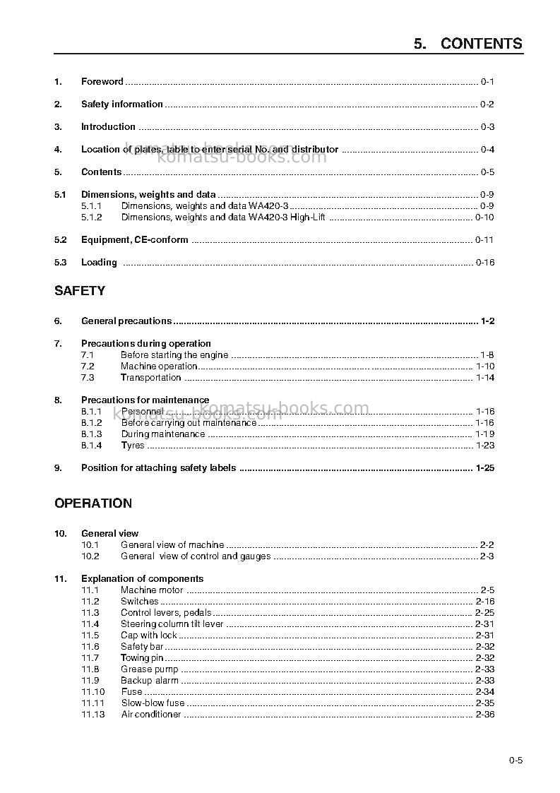 Komatsu wa420-3deu-h Operation manual cover Page 7 Komatsu wa420-3deu-h Operation manual cover Page 7
