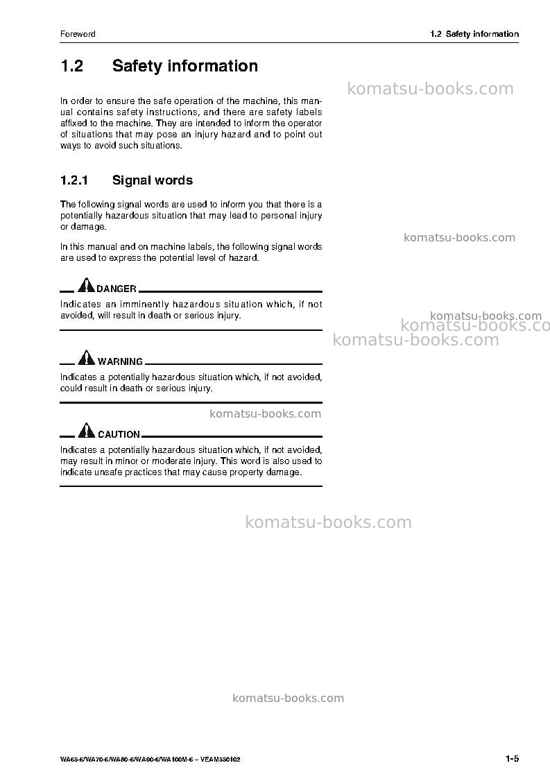 Komatsu wa100m-6deu Operation manual cover Page 7 Komatsu wa100m-6deu Operation manual cover Page 7