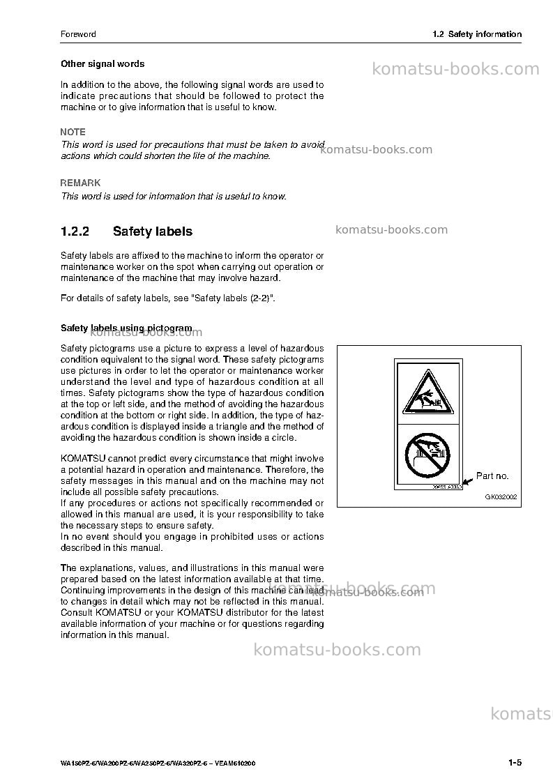 Komatsu wa320pz-6deu Operation manual cover Page 7 Komatsu wa320pz-6deu Operation manual cover Page 7