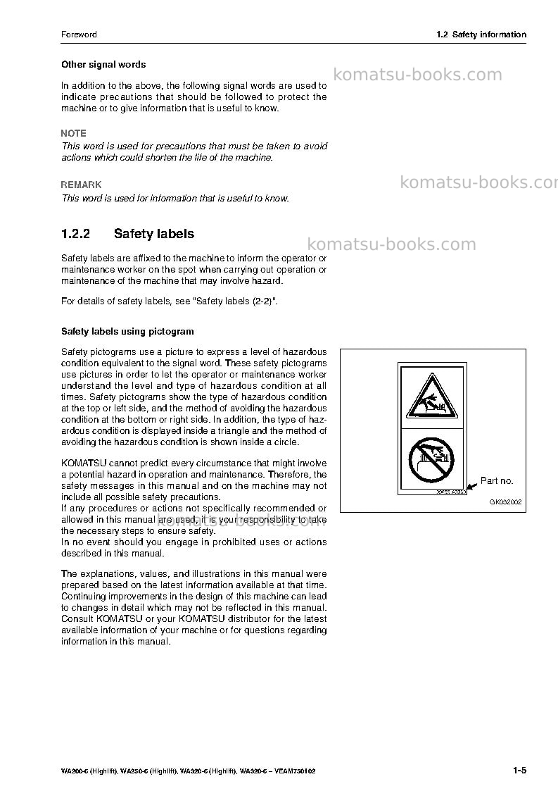 Komatsu wa320-6deu Operation manual cover Page 7 Komatsu wa320-6deu Operation manual cover Page 7
