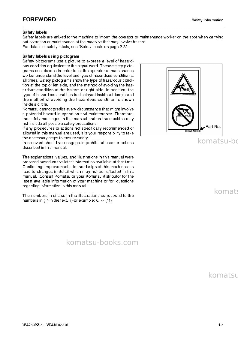 Komatsu wa250pz-5deu Operation manual cover Page 7