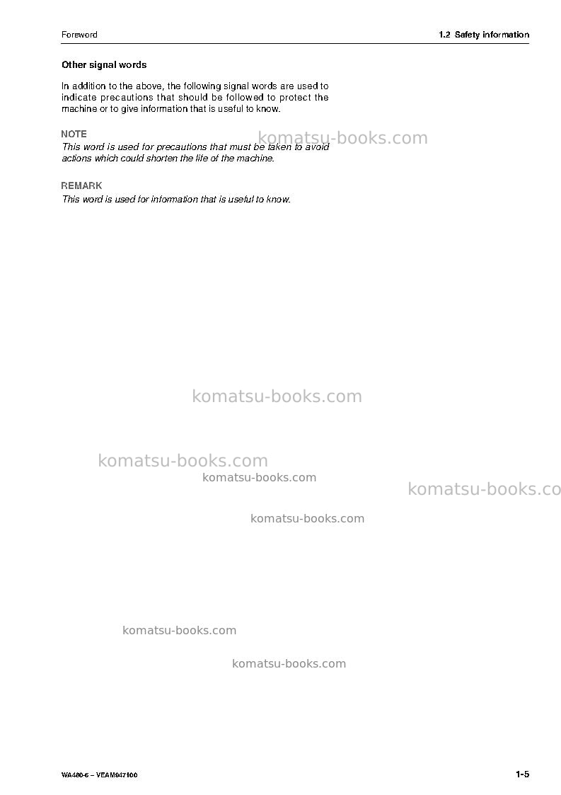 Komatsu wa480-6deu Operation manual cover Page 7 Komatsu wa480-6deu Operation manual cover Page 7