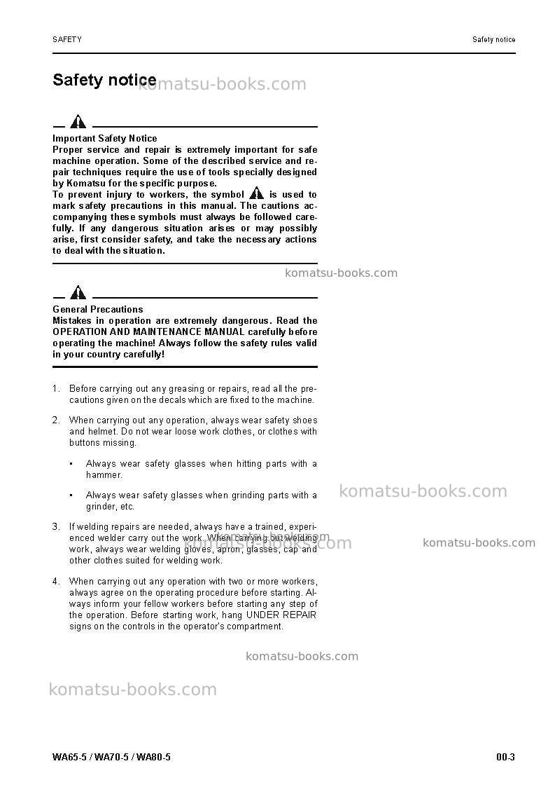 Komatsu wa70-5deu-wa Repair & maintenance cover Page 7 Komatsu wa70-5deu-wa Repair & maintenance cover Page 7