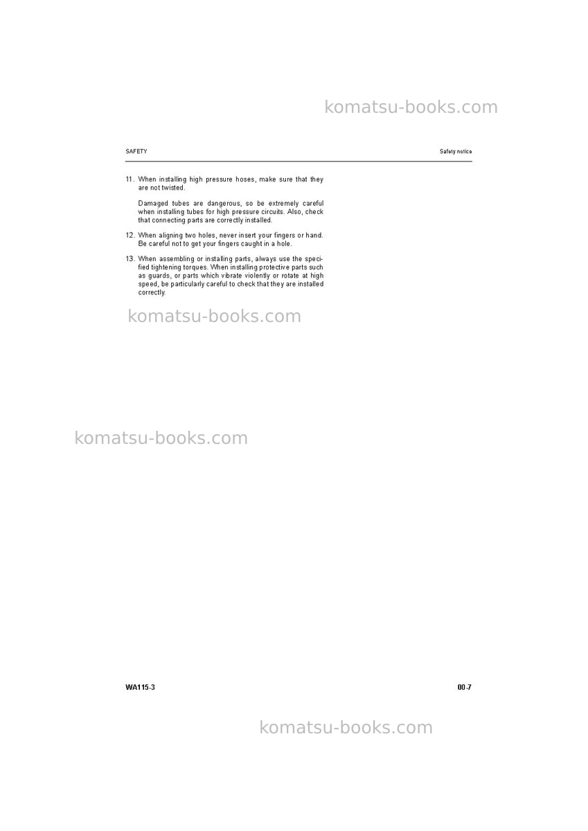 Komatsu wa115-3deu Repair & maintenance cover Page 7 Komatsu wa115-3deu Repair & maintenance cover Page 7