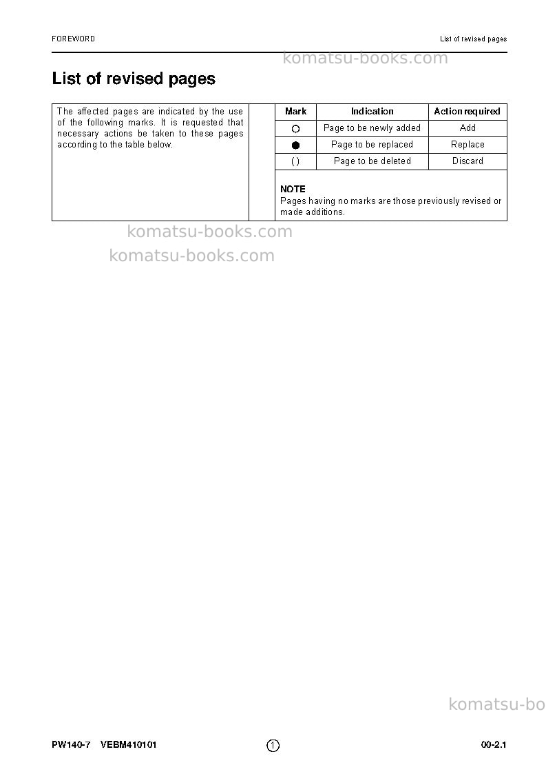 Komatsu pw140-7deu Repair & maintenance cover Page 7