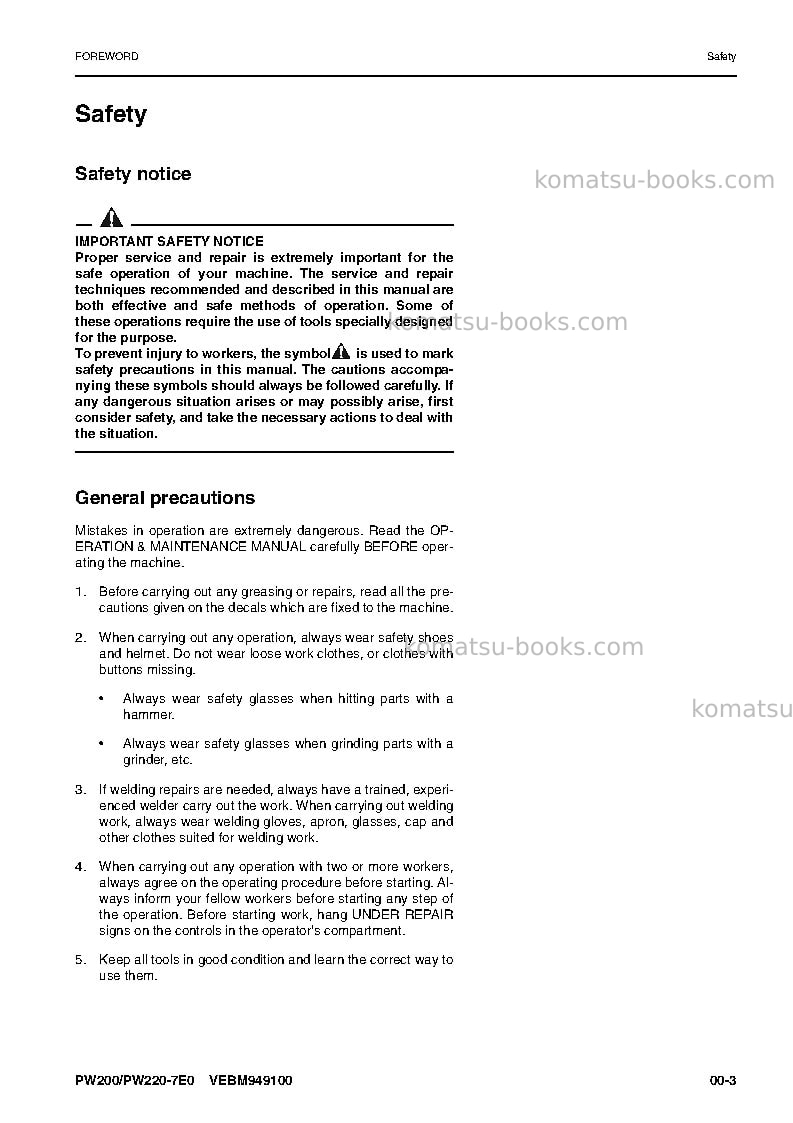 Komatsu pw220-7deu-tier 3 Repair & maintenance cover Page 7