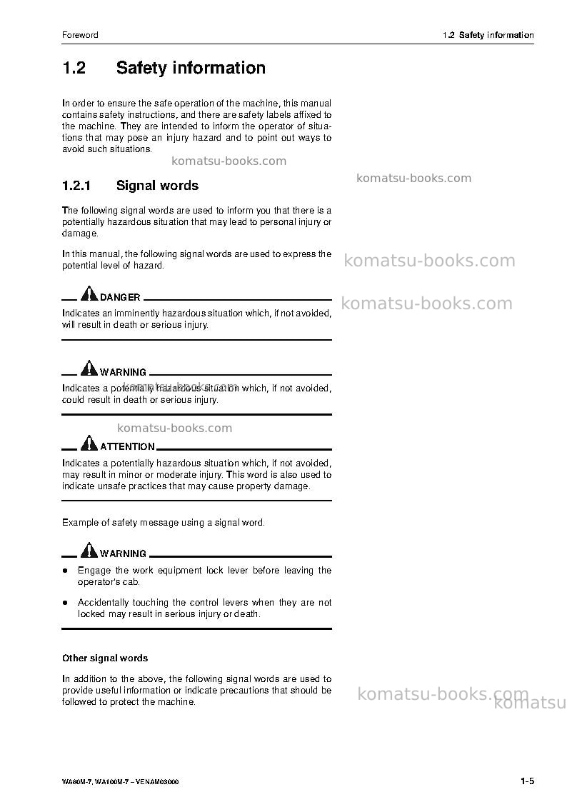 Komatsu wa100m-7deu Operation manual cover Page 7 Komatsu wa100m-7deu Operation manual cover Page 7