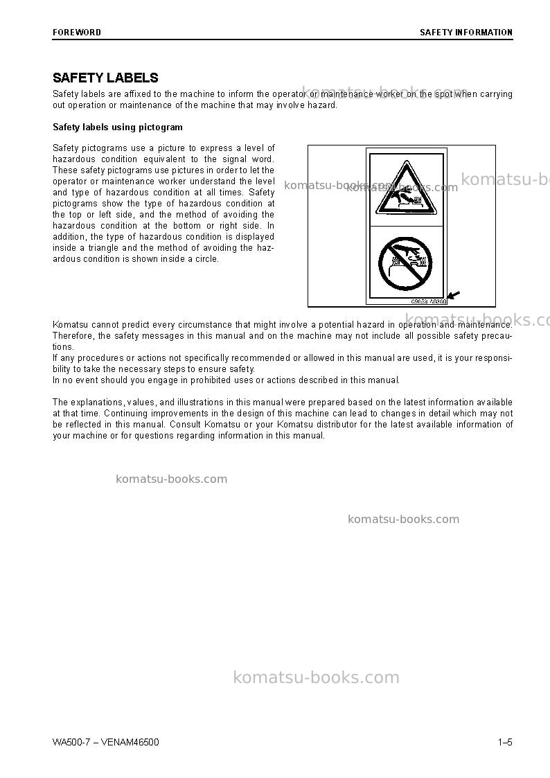 Komatsu wa500-7deu Operation manual cover Page 7 Komatsu wa500-7deu Operation manual cover Page 7