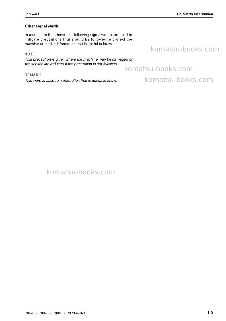 Komatsu pw180-10deu Operation manual cover Page 7 Komatsu pw180-10deu Operation manual cover Page 7
