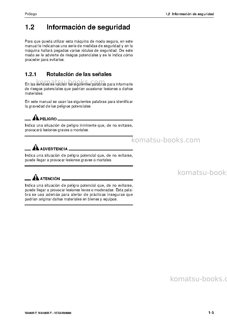 Komatsu wa100m-7deu Manual de operación cover Page 7 Komatsu wa100m-7deu Manual de operación cover Page 7