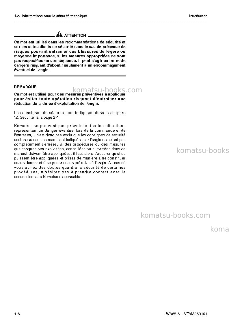 Komatsu wa65-5deu Manuel d'utilisation couverture Page 7 Komatsu wa65-5deu Manuel d'utilisation couverture Page 7