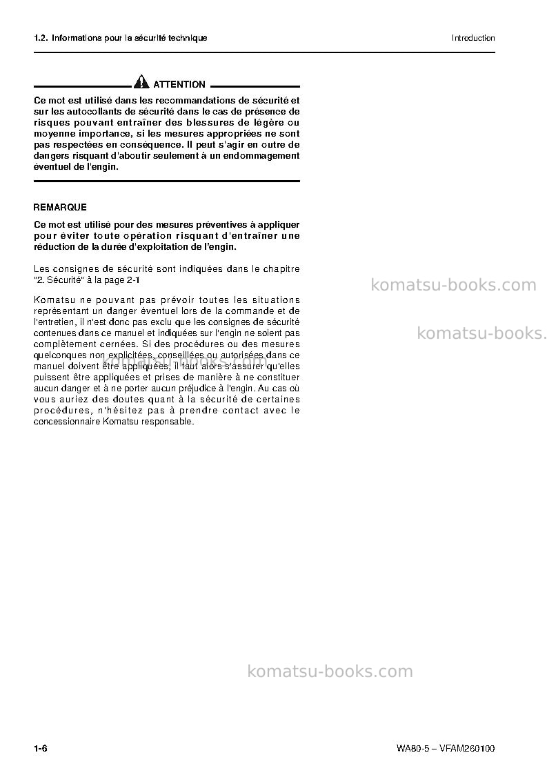 Komatsu wa80-5deu Manuel d'utilisation couverture Page 7 Komatsu wa80-5deu Manuel d'utilisation couverture Page 7