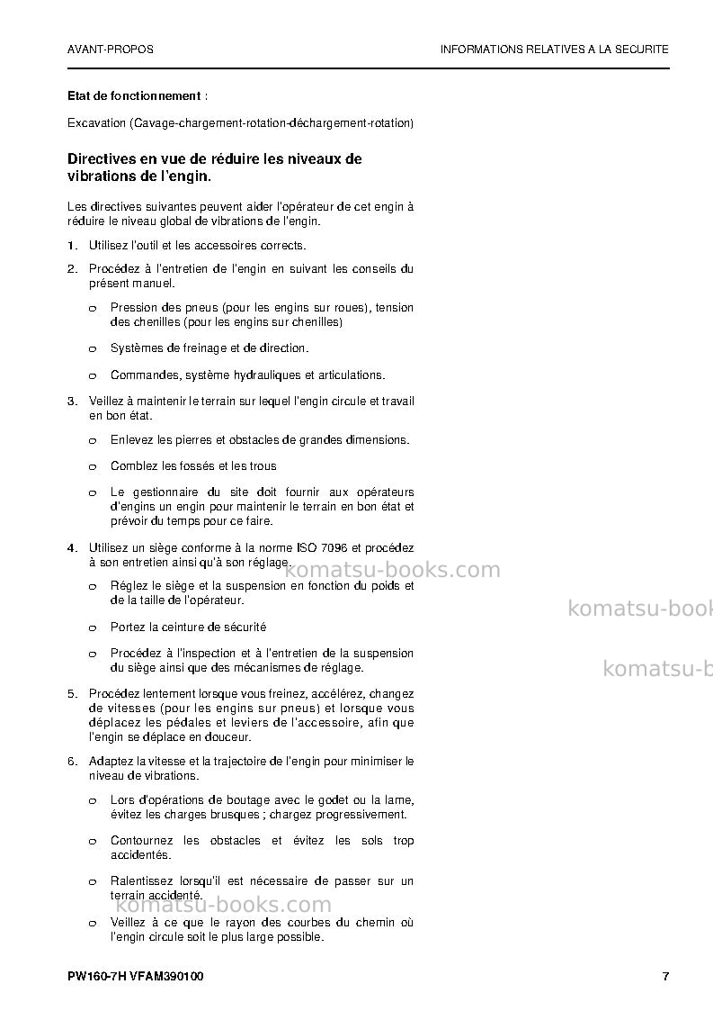 Komatsu pw160-7deu Manuel d'utilisation couverture Page 7 Komatsu pw160-7deu Manuel d'utilisation couverture Page 7