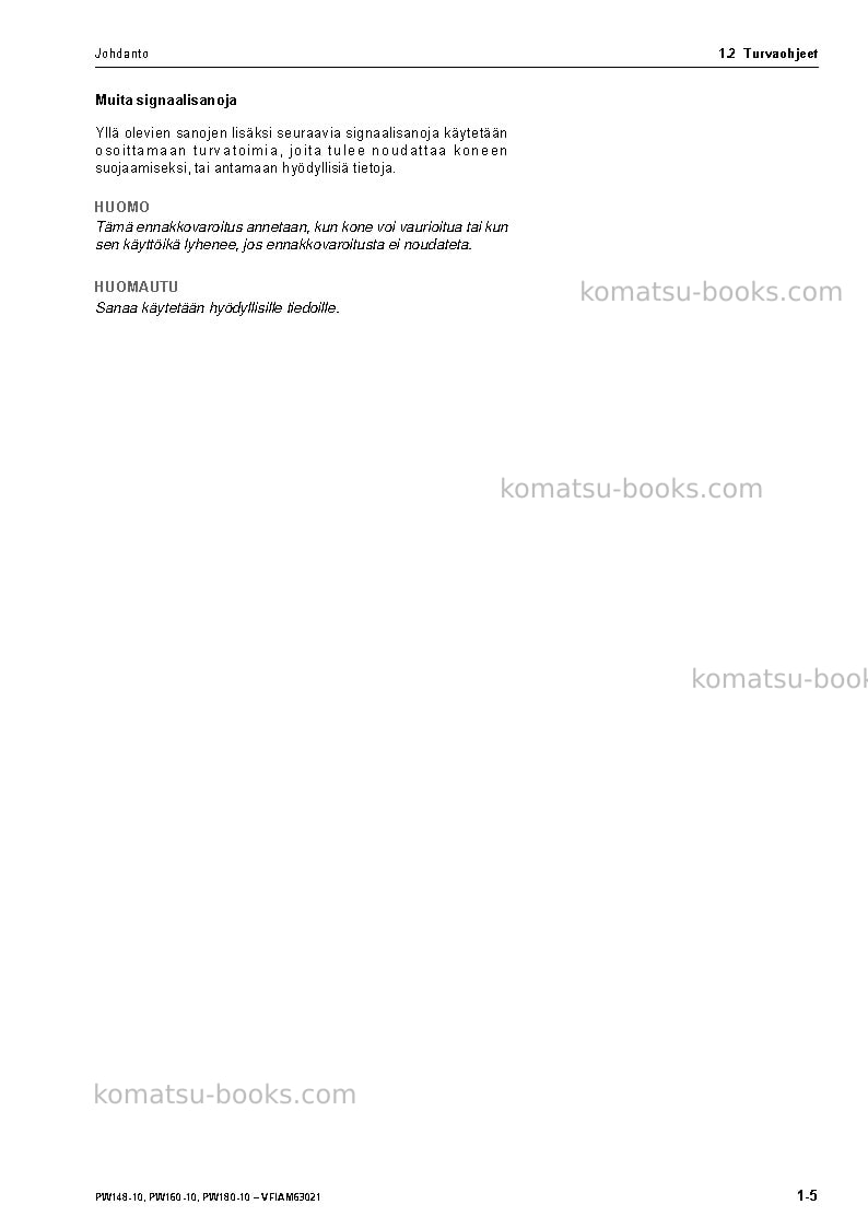 Komatsu pw160-10deu Operation manual cover Page 7 Komatsu pw160-10deu Operation manual cover Page 7