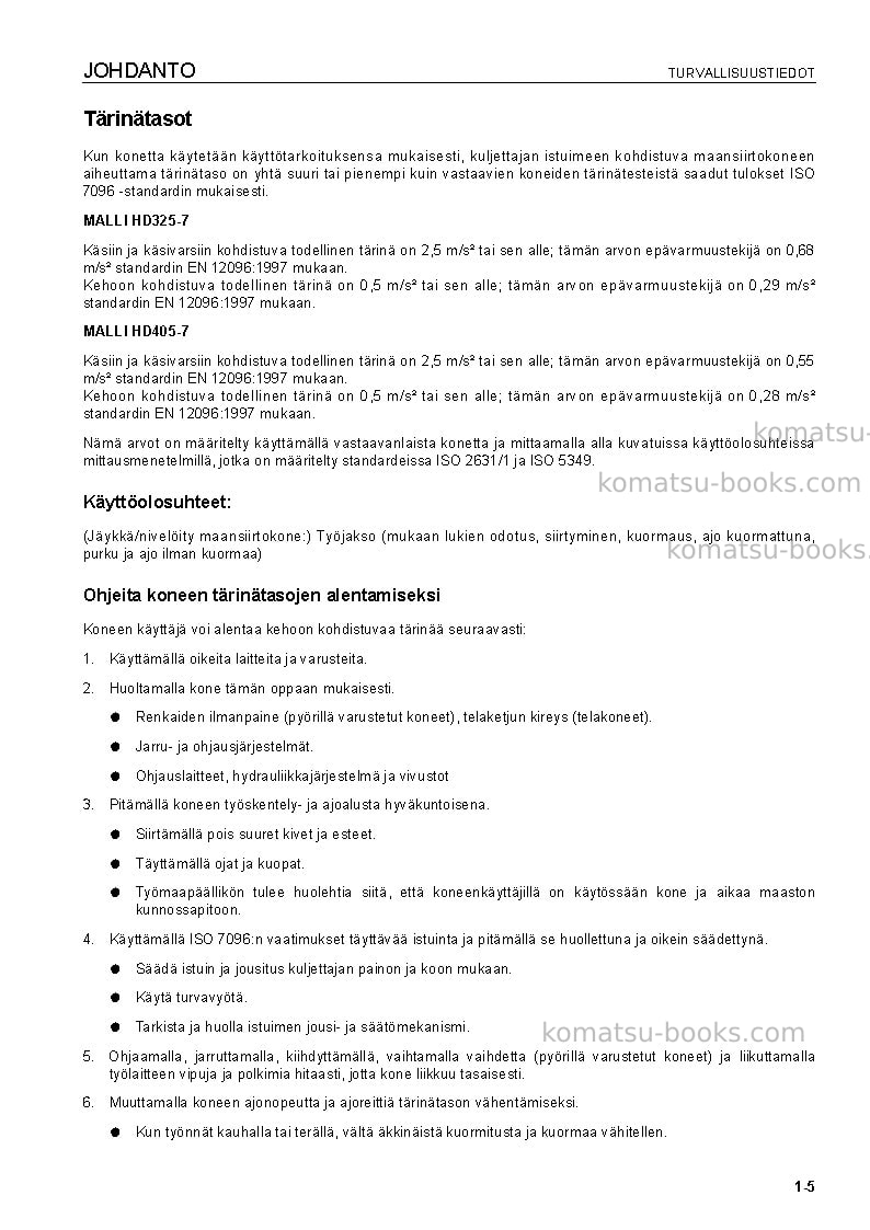Komatsu hd325-7deu Operation manual cover Page 7