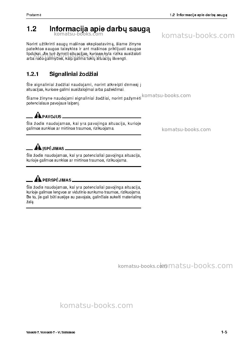 Komatsu wa80m-7deu Operation manual cover Page 7 Komatsu wa80m-7deu Operation manual cover Page 7