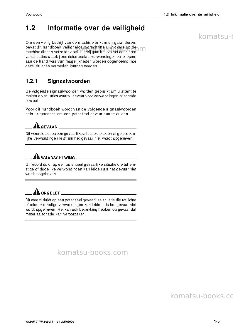 Komatsu wa80m-7deu Operation manual cover Page 7 Komatsu wa80m-7deu Operation manual cover Page 7
