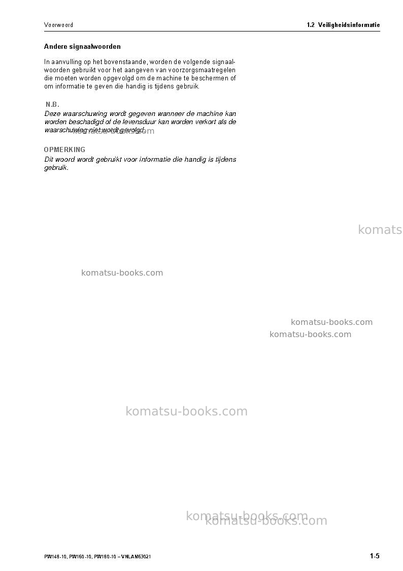 Komatsu pw160-10deu Operation manual cover Page 7 Komatsu pw160-10deu Operation manual cover Page 7
