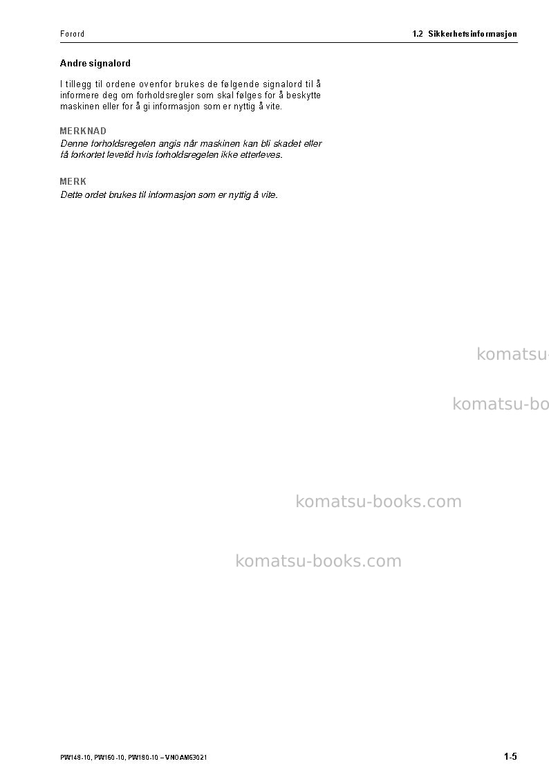 Komatsu pw160-10deu Operation manual cover Page 7 Komatsu pw160-10deu Operation manual cover Page 7