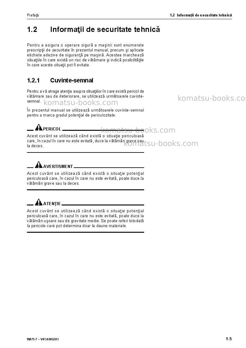 Komatsu wa70-7deu Operation manual cover Page 7 Komatsu wa70-7deu Operation manual cover Page 7