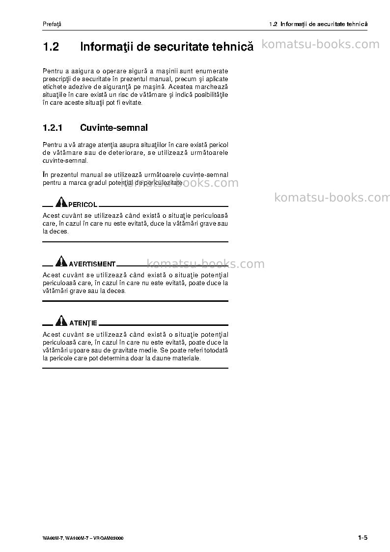 Komatsu wa80m-7deu Operation manual cover Page 7