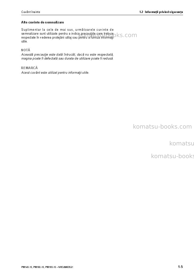 Komatsu pw160-10deu Operation manual cover Page 7 Komatsu pw160-10deu Operation manual cover Page 7