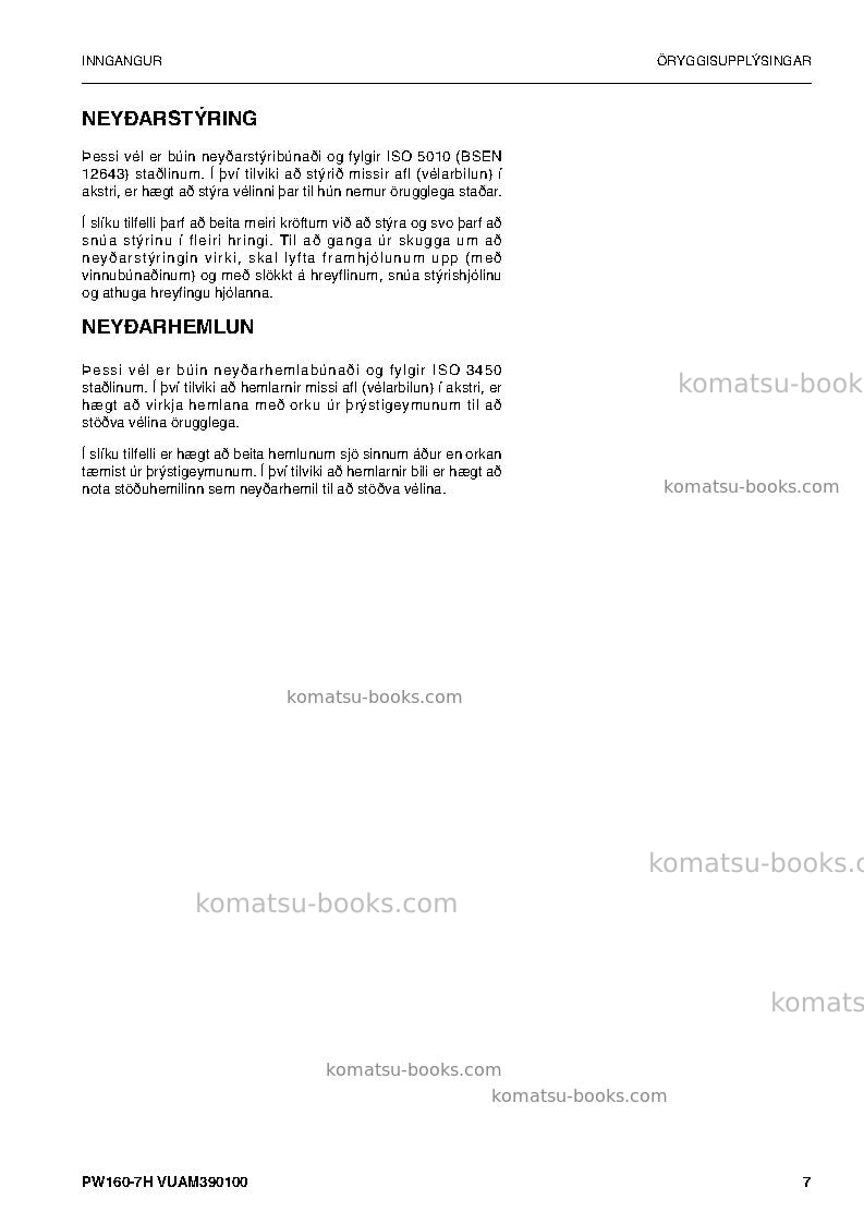 Komatsu pw160-7deu Operation manual cover Page 7