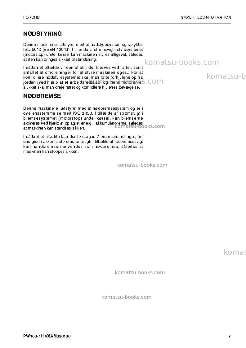 Komatsu pw160-7deu Operation manual cover Page 7 Komatsu pw160-7deu Operation manual cover Page 7