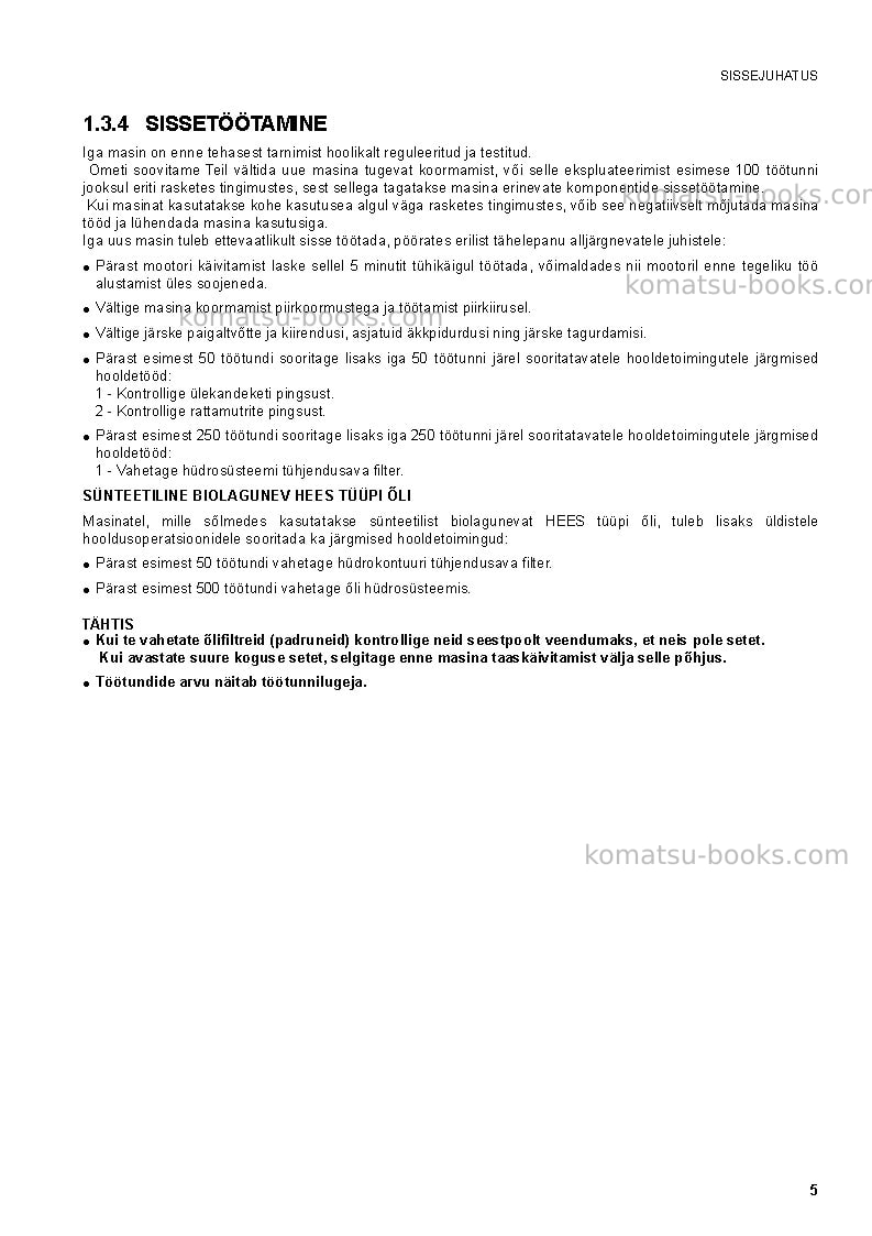 Komatsu sk1020-5ita-turbo Operation manual cover Page 7