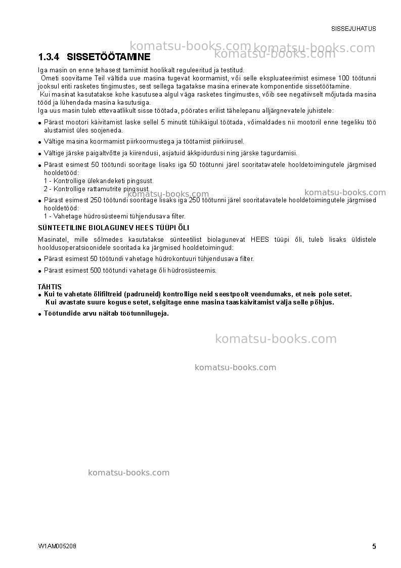 Komatsu sk1020-5ita-turbo Operation manual cover Page 7