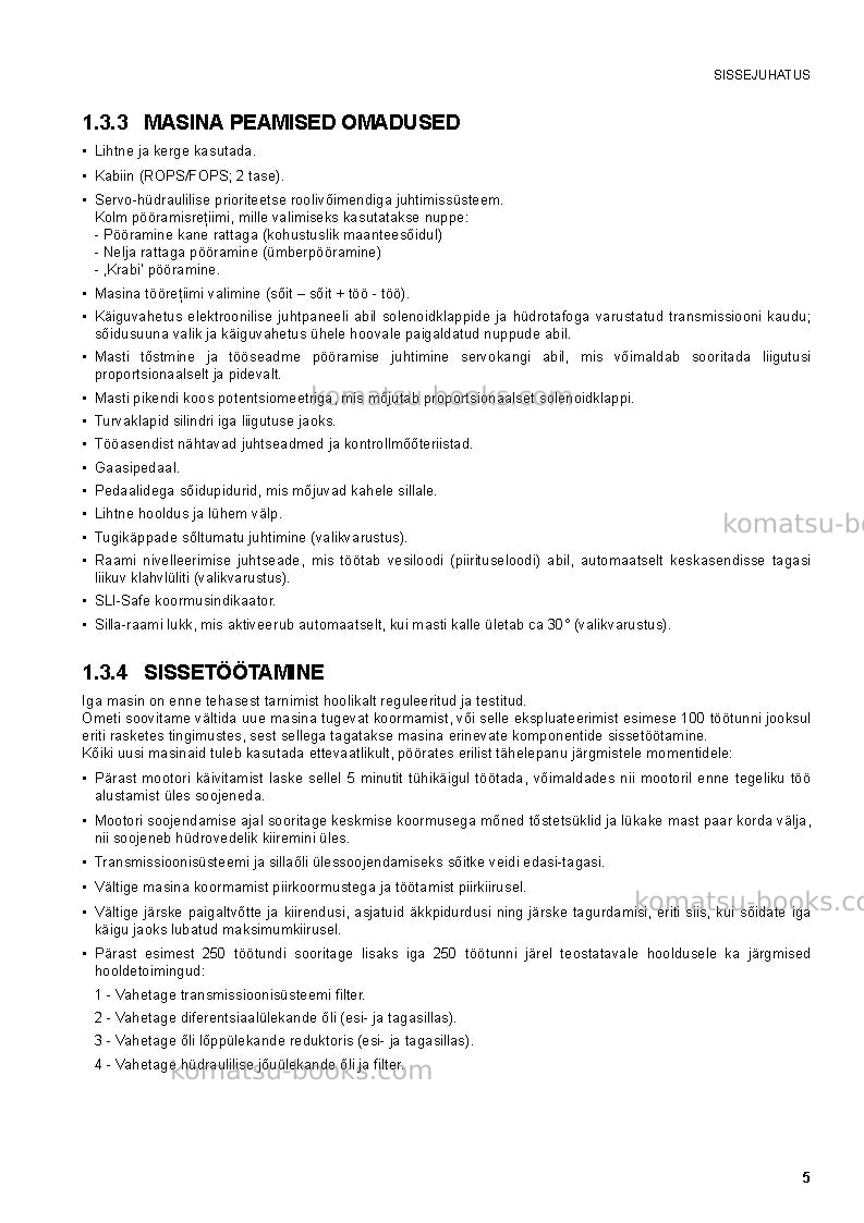 Komatsu wh609-1ita Operation manual cover Page 7 Komatsu wh609-1ita Operation manual cover Page 7