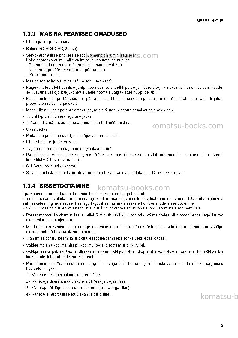 Komatsu wh609-1ita Operation manual cover Page 7 Komatsu wh609-1ita Operation manual cover Page 7