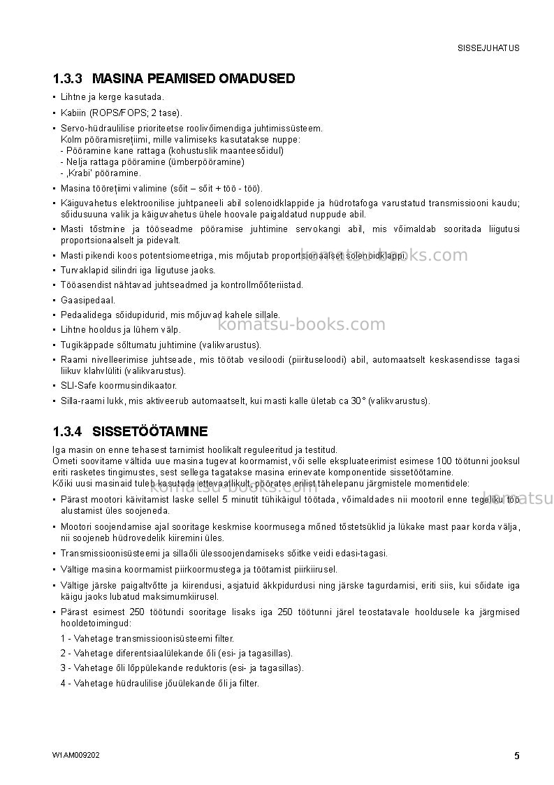 Komatsu wh609-1ita-tier 3 Operation manual cover Page 7 Komatsu wh609-1ita-tier 3 Operation manual cover Page 7