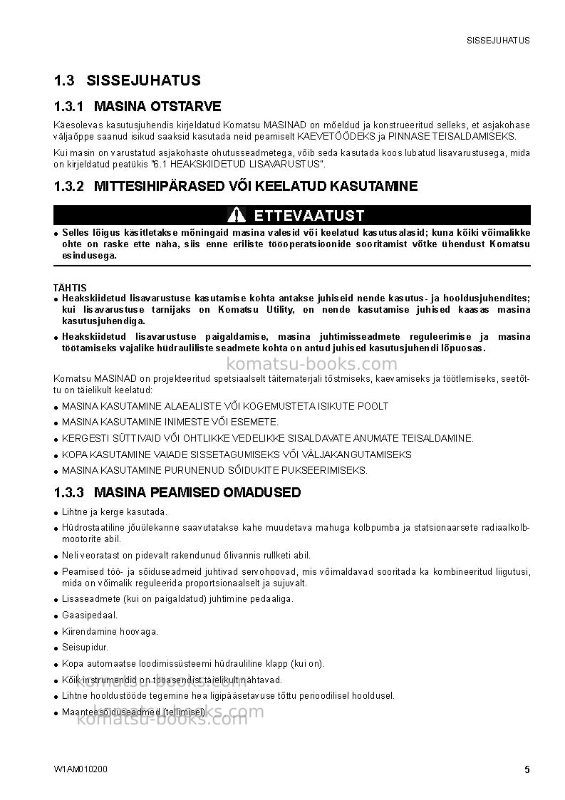 Komatsu sk510-5ita Operation manual cover Page 7