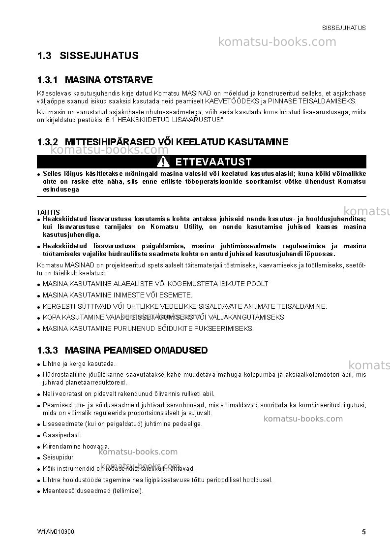 Komatsu sk714-5ita-/ Operation manual cover Page 7
