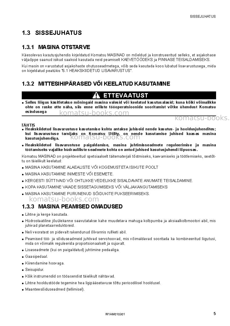 Komatsu sk714-5ita-/ Operation manual cover Page 7