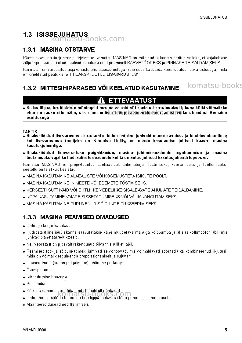 Komatsu sk1026-5ita-turbo Operation manual cover Page 7