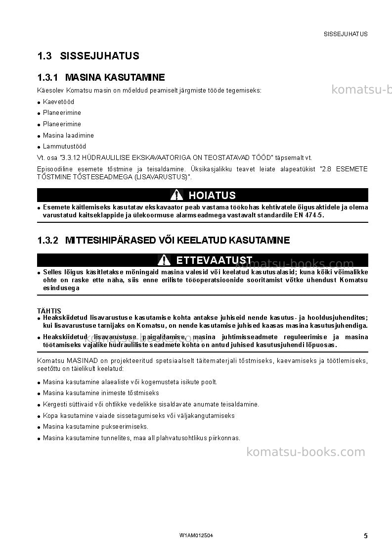 Komatsu pc26mr-3ita Operation manual cover Page 7